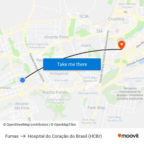 Furnas to Hospital do Coração do Brasil (HCBr) map