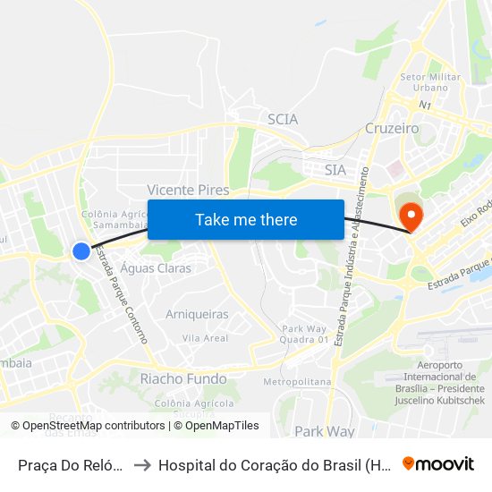 Praça Do Relógio to Hospital do Coração do Brasil (HCBr) map