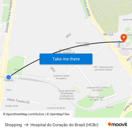 Shopping to Hospital do Coração do Brasil (HCBr) map