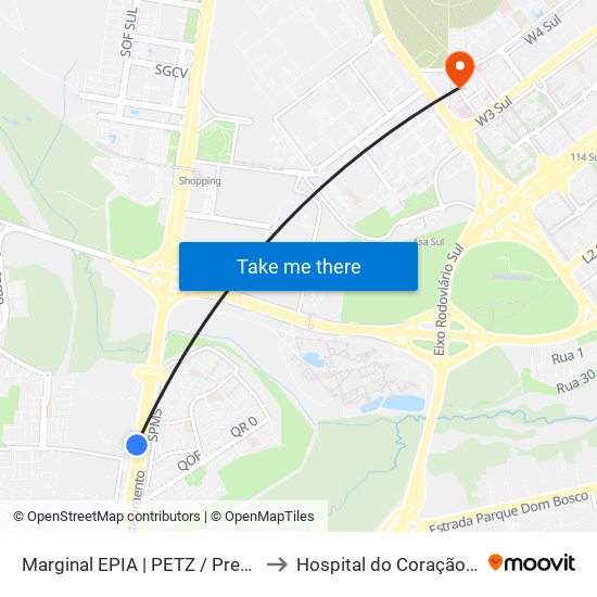 Marginal EPIA | PETZ / Premier Nissan & Renault to Hospital do Coração do Brasil (HCBr) map