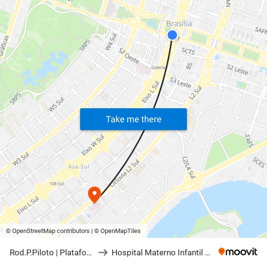 Rod.P.Piloto | Plataforma D (Box 16) to Hospital Materno Infantil de Brasília (HMIB) map