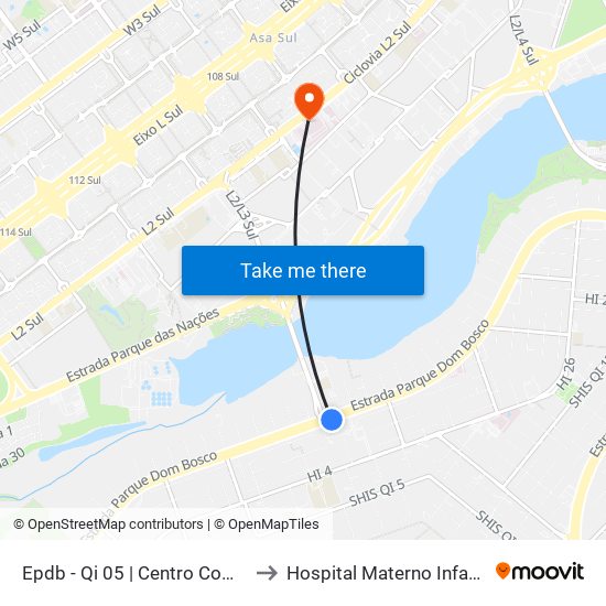 Epdb - Qi 05 | Centro Comercial Gilberto Salomão to Hospital Materno Infantil de Brasília (HMIB) map