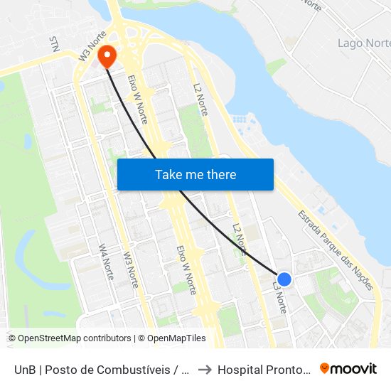 UnB | Posto de Combustíveis / Subway to Hospital Prontonorte map