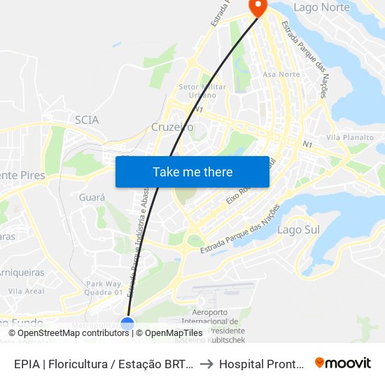 EPIA | Floricultura / Estação BRT Park Way to Hospital Prontonorte map