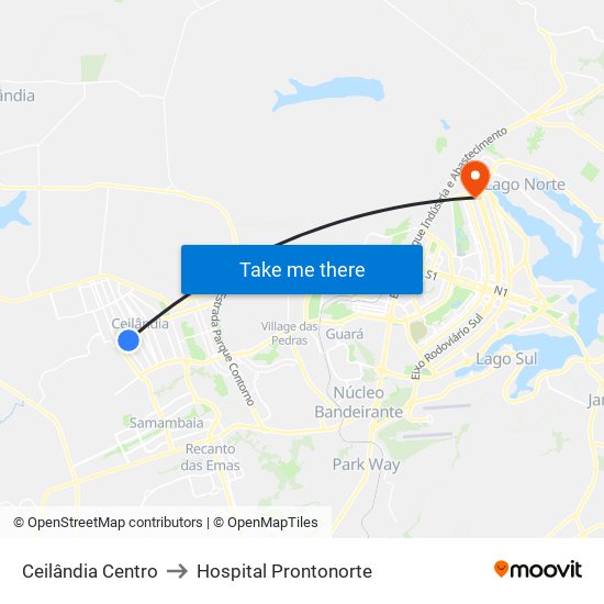 Ceilândia Centro to Hospital Prontonorte map