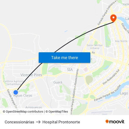 Concessionárias to Hospital Prontonorte map