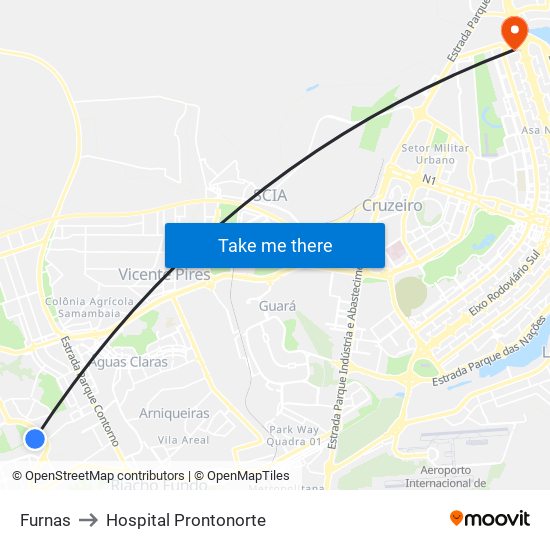 Furnas to Hospital Prontonorte map
