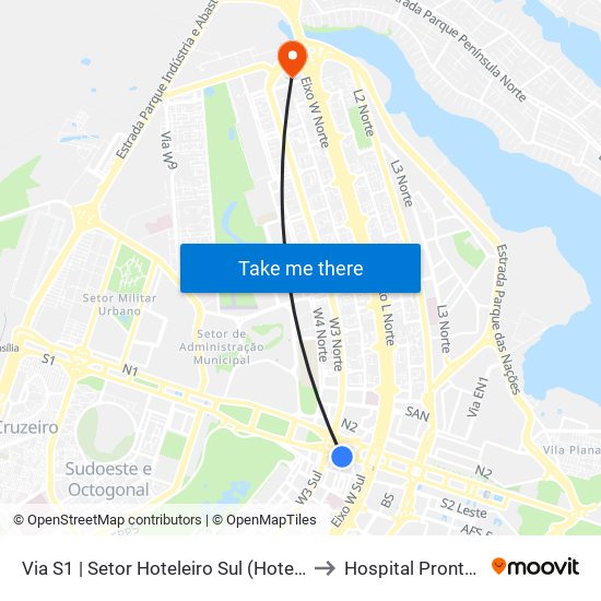 Via S1 | Setor Hoteleiro Sul (Hotel Nacional) to Hospital Prontonorte map