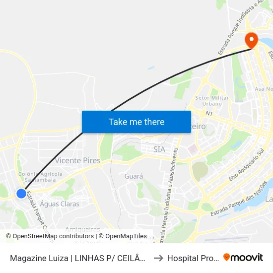 Magazine Luiza | LINHAS P/ CEILÂNDIA / SEMIURBANO to Hospital Prontonorte map
