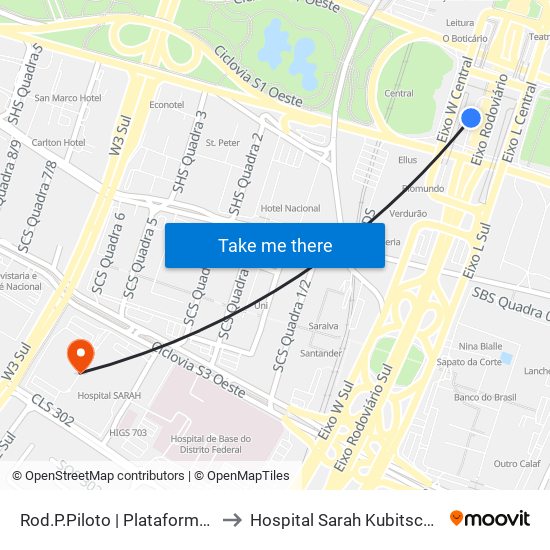 Rod.P.Piloto | Plataforma C to Hospital Sarah Kubitschek map