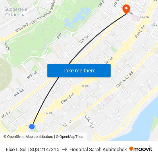 REMOVER to Hospital Sarah Kubitschek map