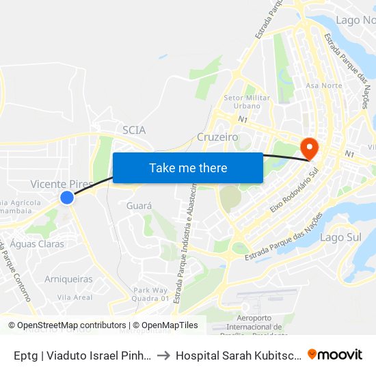 Eptg | Viaduto Israel Pinheiro to Hospital Sarah Kubitschek map