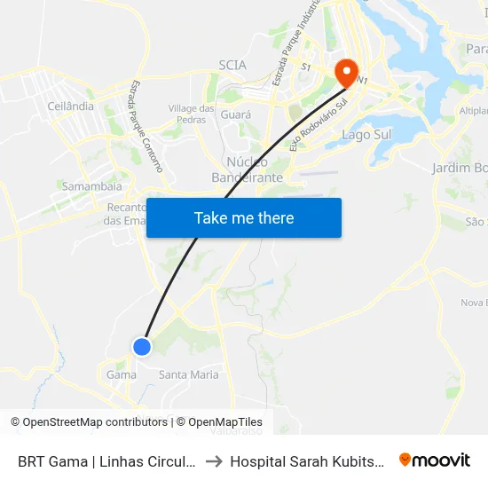BRT Gama | Linhas Circulares to Hospital Sarah Kubitschek map