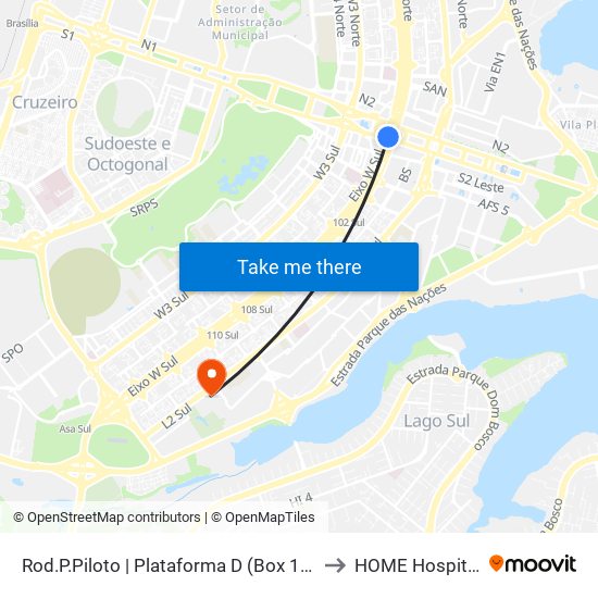 Rod.P.Piloto | Plataforma D (Box 16) to HOME Hospital map