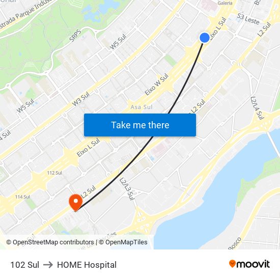 102 Sul to HOME Hospital map