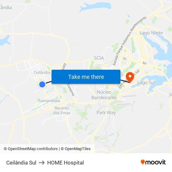 Ceilândia Sul to HOME Hospital map