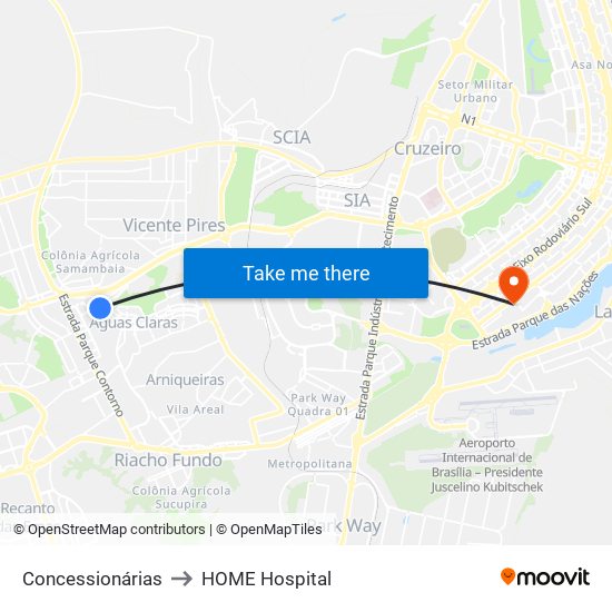 Concessionárias to HOME Hospital map