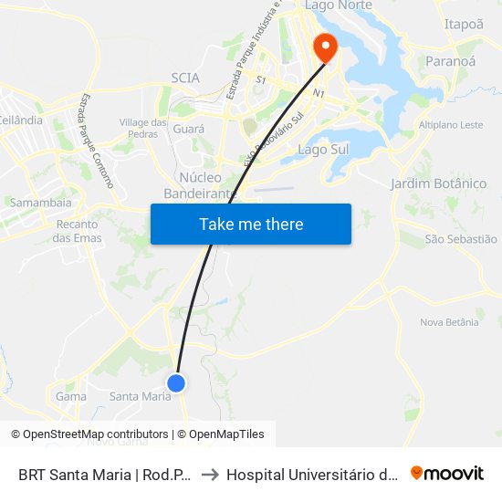 BRT Santa Maria | Rod.P.Piloto / W3 Sul to Hospital Universitário de Brasília (HUB) map