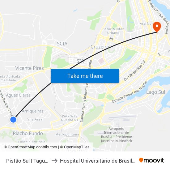 Pistão Sul | Tagua Life to Hospital Universitário de Brasília (HUB) map