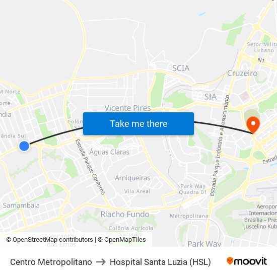 Centro Metropolitano to Hospital Santa Luzia (HSL) map