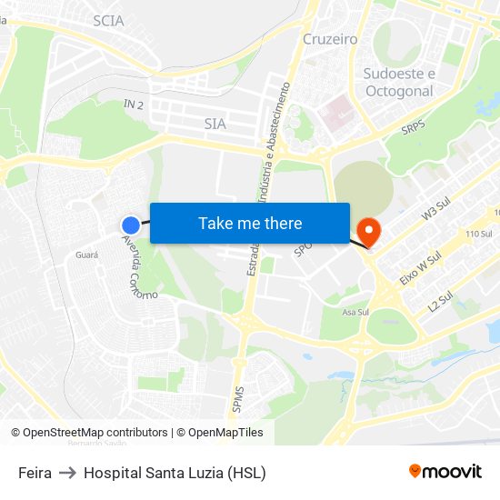 Feira to Hospital Santa Luzia (HSL) map