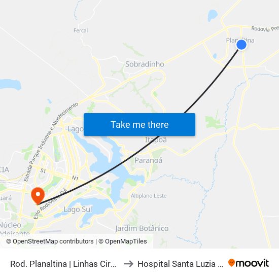 Rod. Planaltina | Linhas Circulares to Hospital Santa Luzia (HSL) map