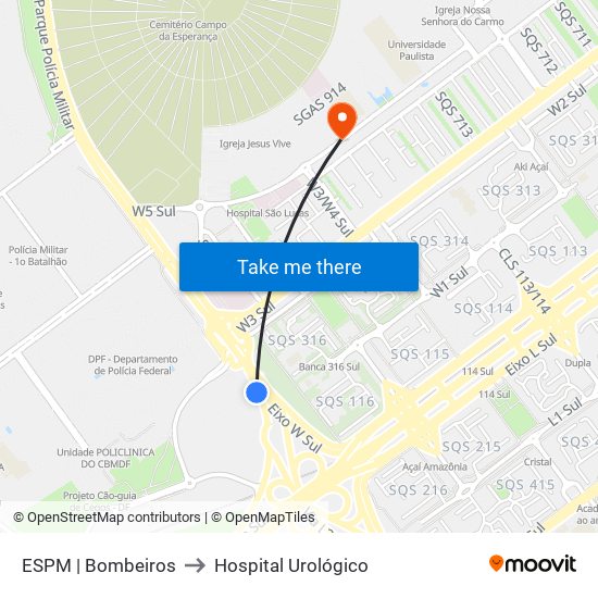 ESPM | Bombeiros to Hospital Urológico map