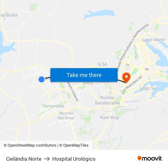 Ceilândia Norte to Hospital Urológico map