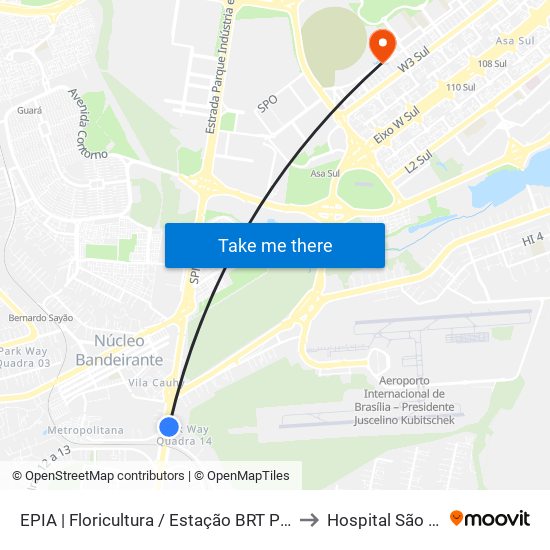 EPIA | Floricultura / Estação BRT Park Way to Hospital São Braz map