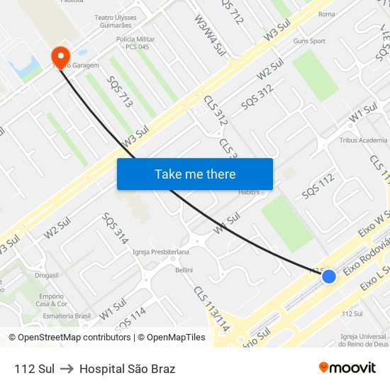 112 Sul to Hospital São Braz map