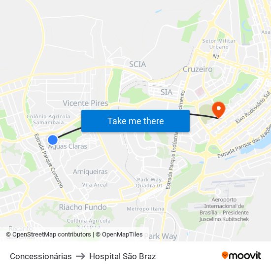 Concessionárias to Hospital São Braz map