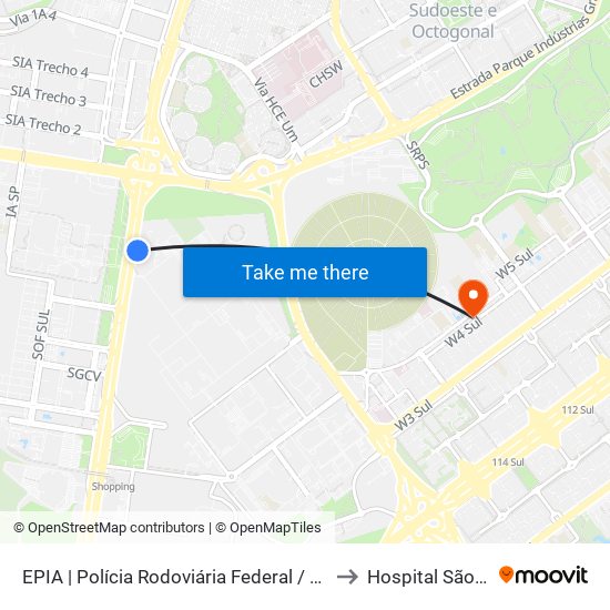 EPIA | Polícia Rodoviária Federal / NOVACAP to Hospital São Braz map