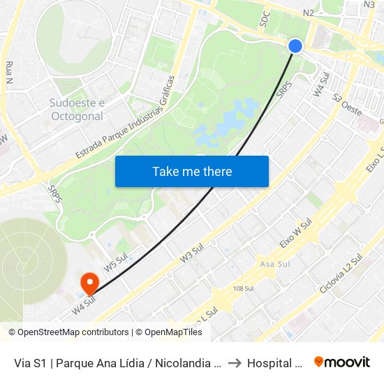 Via S1 | Parque Ana Lídia / Nicolandia / Eixo Ibero-Americano to Hospital São Braz map