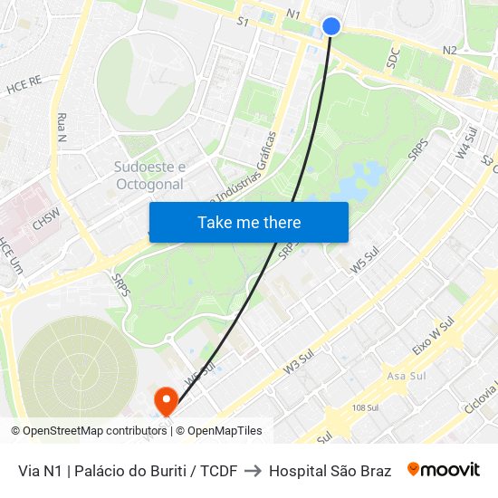 Via N1 | Palácio do Buriti / TCDF to Hospital São Braz map