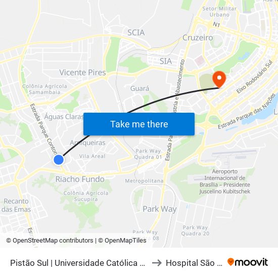 Pistão Sul | Universidade Católica / Estácio to Hospital São Braz map