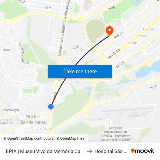 EPIA | Museu Vivo da Memória Candanga to Hospital São Braz map