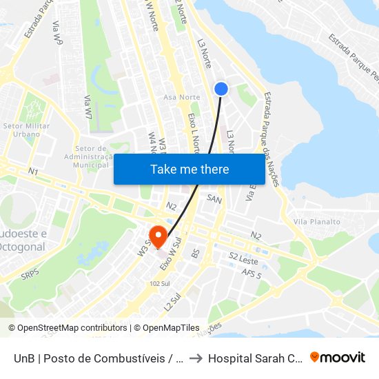 UnB | Posto de Combustíveis / Subway to Hospital Sarah Centro map