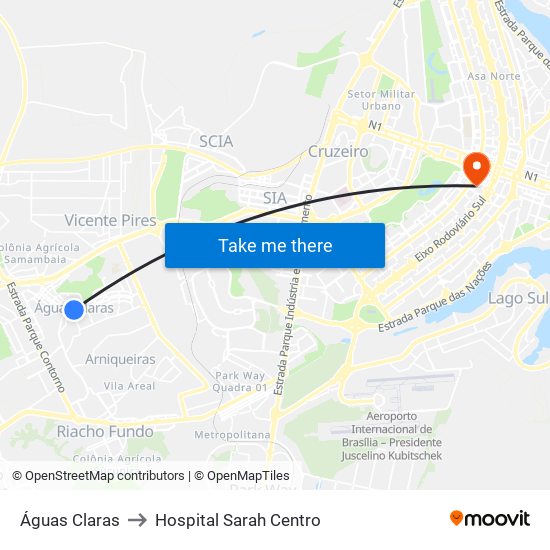 Águas Claras to Hospital Sarah Centro map