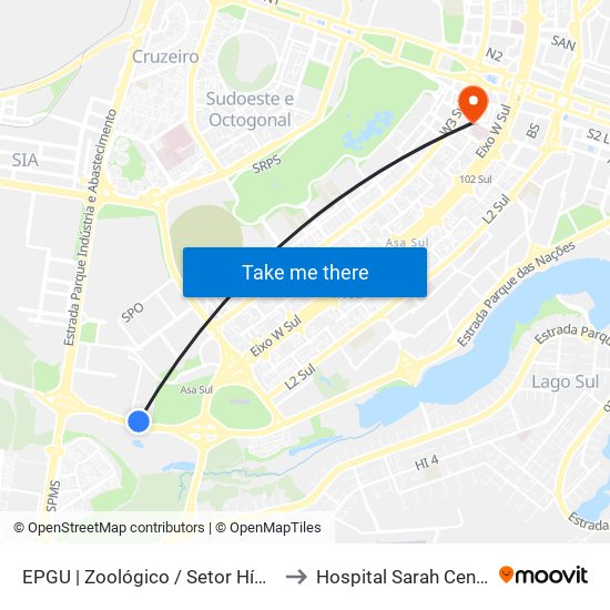 EPGU | Zoológico / Setor Hípico to Hospital Sarah Centro map