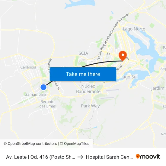 Av. Leste | Qd. 416 (Posto Shell) to Hospital Sarah Centro map