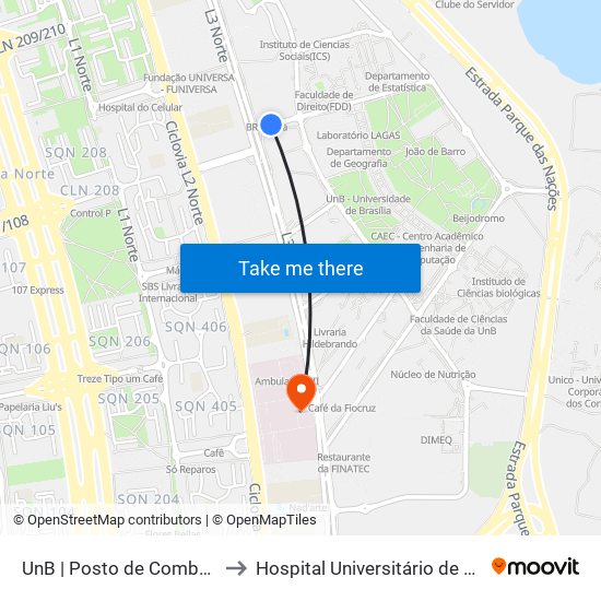 UnB | Posto de Combustíveis / Subway to Hospital Universitário de Brasília Emergencia map