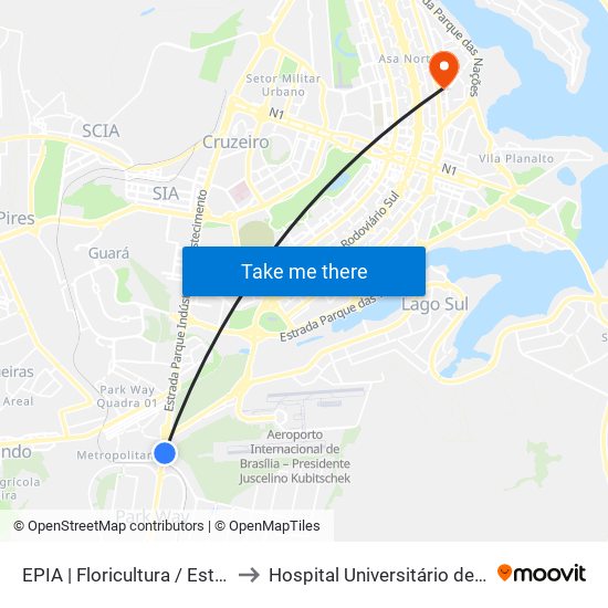 EPIA | Floricultura / Estação BRT Park Way to Hospital Universitário de Brasília Emergencia map
