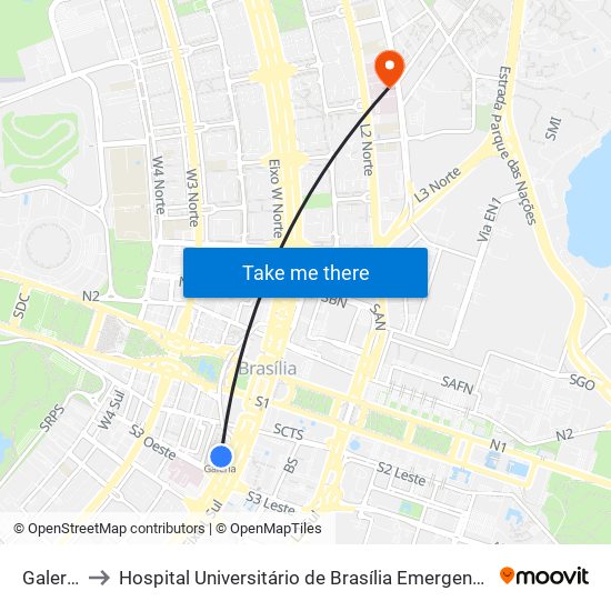 Galeria to Hospital Universitário de Brasília Emergencia map