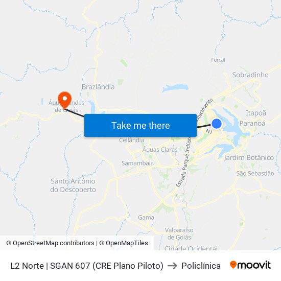 L2 Norte | SGAN 607 (CRE Plano Piloto) to Policlínica map