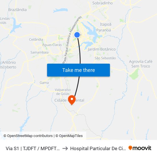 Via S1 | TJDFT / MPDFT / Palácio do Buriti to Hospital Particular De Cidade Ocidental Go map