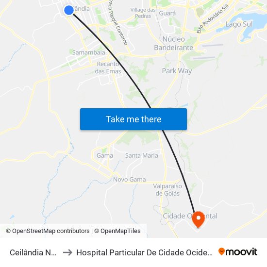 Ceilândia Norte to Hospital Particular De Cidade Ocidental Go map