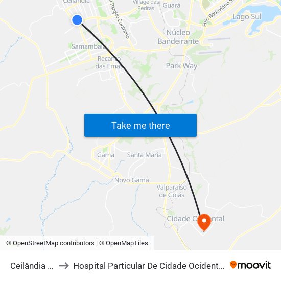 Ceilândia Sul to Hospital Particular De Cidade Ocidental Go map