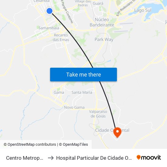 Centro Metropolitano to Hospital Particular De Cidade Ocidental Go map