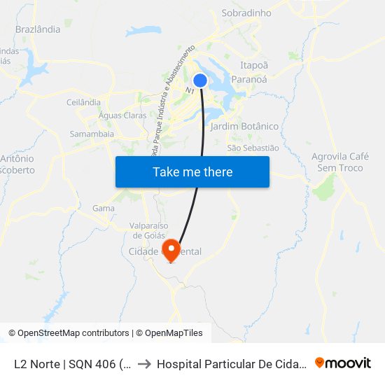 L2 Norte | SQN 406 (UnB / CEAN) to Hospital Particular De Cidade Ocidental Go map