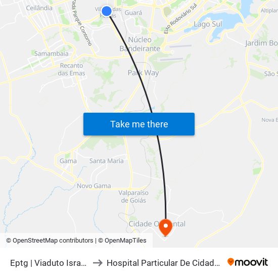 Eptg | Viaduto Israel Pinheiro to Hospital Particular De Cidade Ocidental Go map